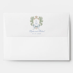 Leaf Crest w/ Bow Blue Text Monogram Envelope