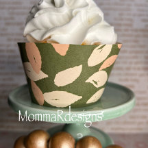 LEAF Cupcake wrapper, peach, green and beige