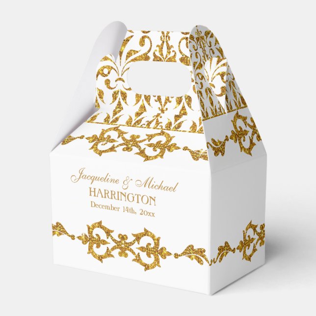 Leaf Damask Art Nouveau Glitter Reception Decor Favour Box (Back Side)