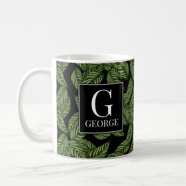 Leaf Design Initial Monogram Coffee Mug (Left)