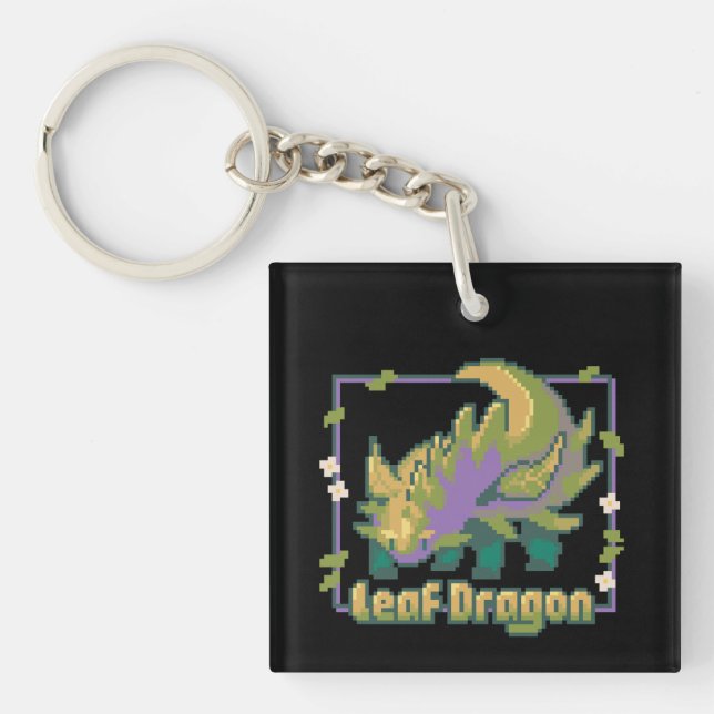 Leaf Dragon, pixel art Key Ring (Front)