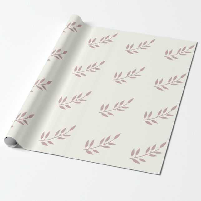 Leaf Dusty Rose Weddings Pink Ivory Off White Wrapping Paper (Unrolled)