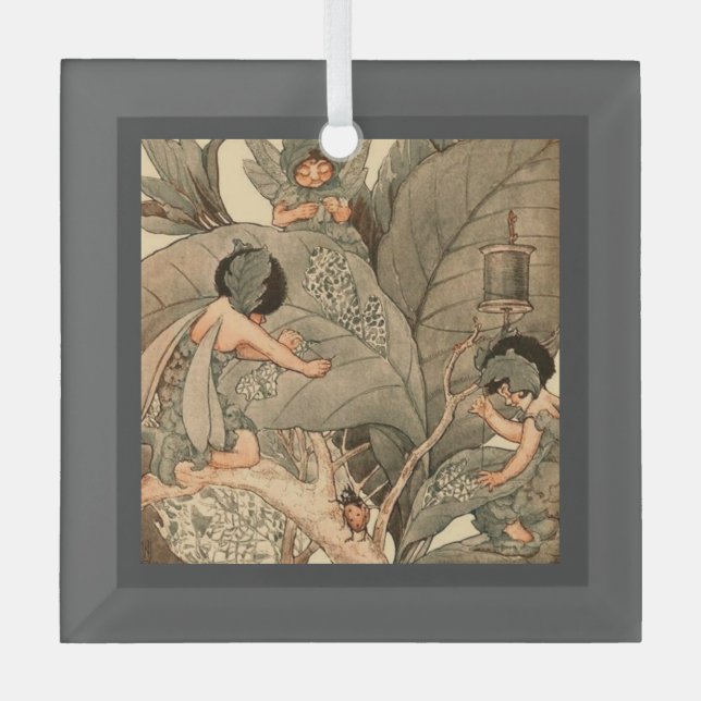 Leaf Faeries Mending Leaves Glass Tree Decoration (Front)