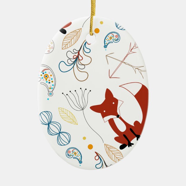Leaf Floral Arrows Fox Woodland Forest Pattern Ceramic Ornament (Front)