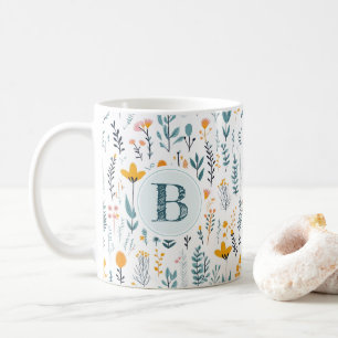 Leaf Floral Pattern Alphabet Coffee Mug