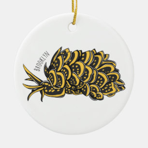 Leaf gilled sea slug cartoon illustration ceramic ornament