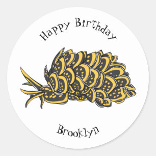 Leaf gilled sea slug cartoon illustration classic round sticker