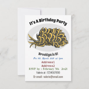 Leaf gilled sea slug cartoon illustration invitation