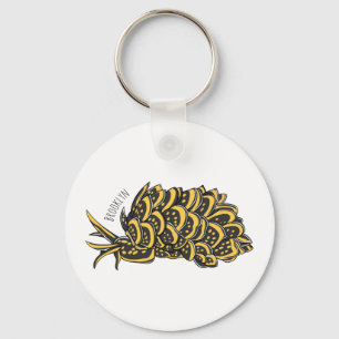 Leaf gilled sea slug cartoon illustration key ring