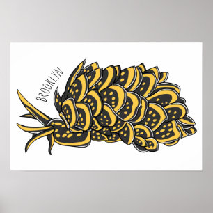Leaf gilled sea slug cartoon illustration poster