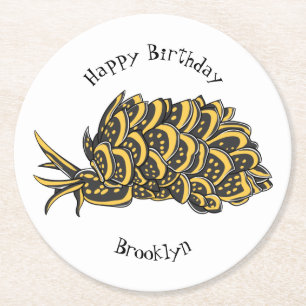 Leaf gilled sea slug cartoon illustration round paper coaster