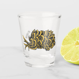 Leaf gilled sea slug cartoon illustration shot glass