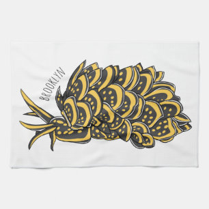 Leaf gilled sea slug cartoon illustration tea towel
