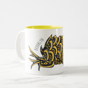 Leaf gilled sea slug cartoon illustration Two-Tone coffee mug