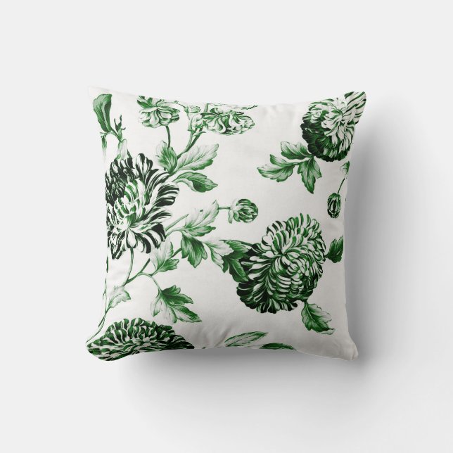 Leaf Green Botanical Floral Toile No.2 Cushion (Front)