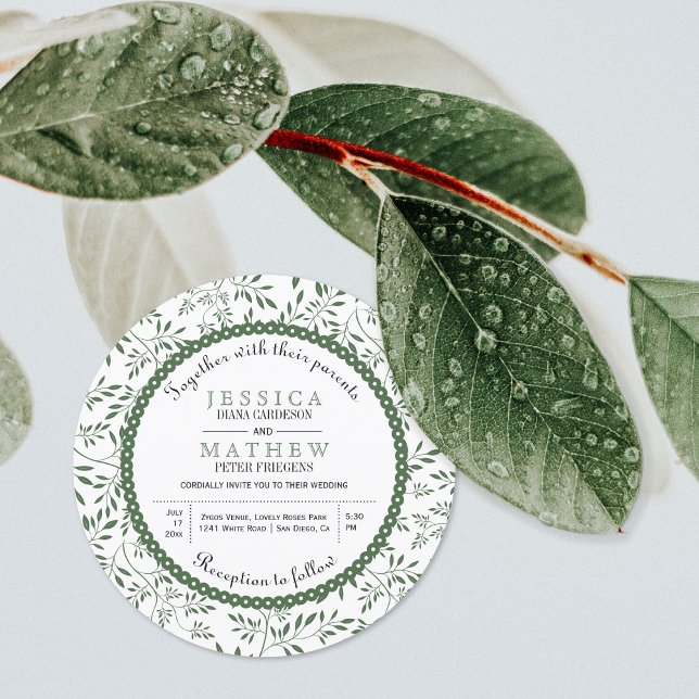 Leaf green leaves pattern modern floral wedding invitation (Creator Uploaded)