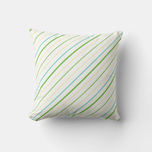Leaf Green, Turquoise, Yellow, White Pin Stripes Cushion