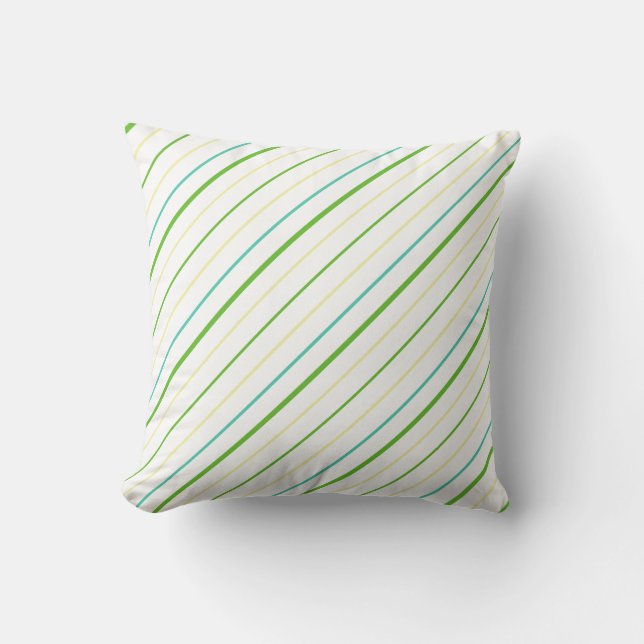 Leaf Green, Turquoise, Yellow, White Pin Stripes Cushion (Front)