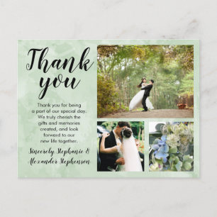Leaf Green Watercolor Wedding Thank You 3 Photo Postcard