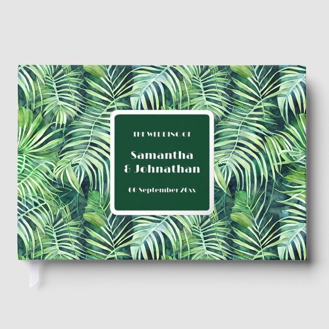 Leaf greenery real foil jungle print pattern guest book (Front)