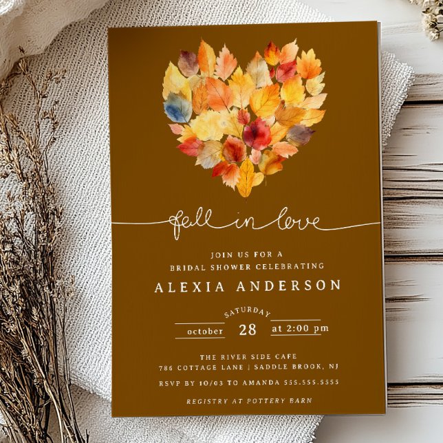 Leaf Heart Fall in Love  Bridal Shower Invitation (Creator Uploaded)