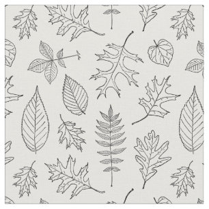 Leaf Illustrations Black & White Leaves Pattern Fabric