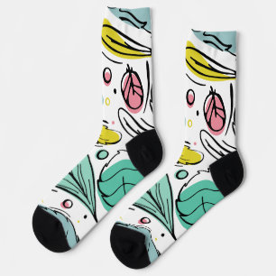 Leaf ink art pattern l Modern colourful White Socks