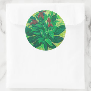 Leaf, Leaves and Orchids, Floral Art Painting Classic Round Sticker