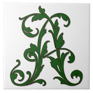 Leaf Letter A in Green Monogram Tile