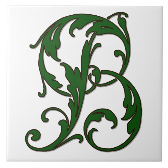 Leaf Letter B in Green Monogram Tile (Front)