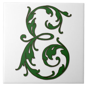 Leaf Letter E in Green Monogram Tile