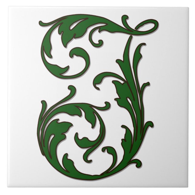 Leaf Letter I in Green Monogram Tile (Front)