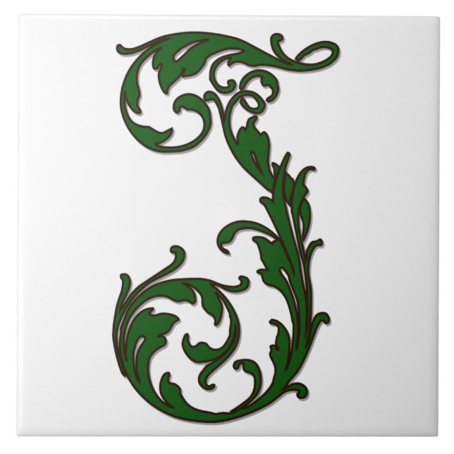 Leaf Letter J in Green Monogram Tile (Front)