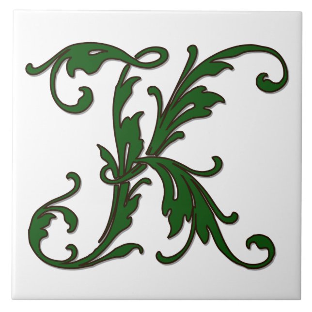 Leaf Letter K in Green Monogram Tile (Front)