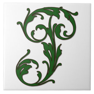 Leaf Letter P in Green Monogram Tile