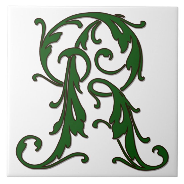 Leaf Letter R in Green Monogram Tile (Front)