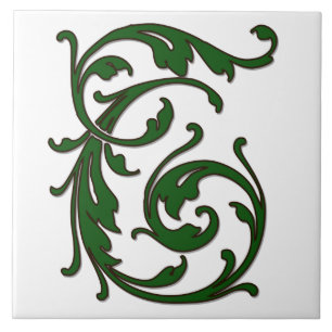 Leaf Letter T in Green Monogram Tile