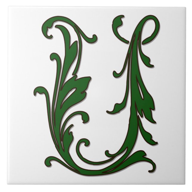 Leaf Letter U in Green Monogram Tile (Front)