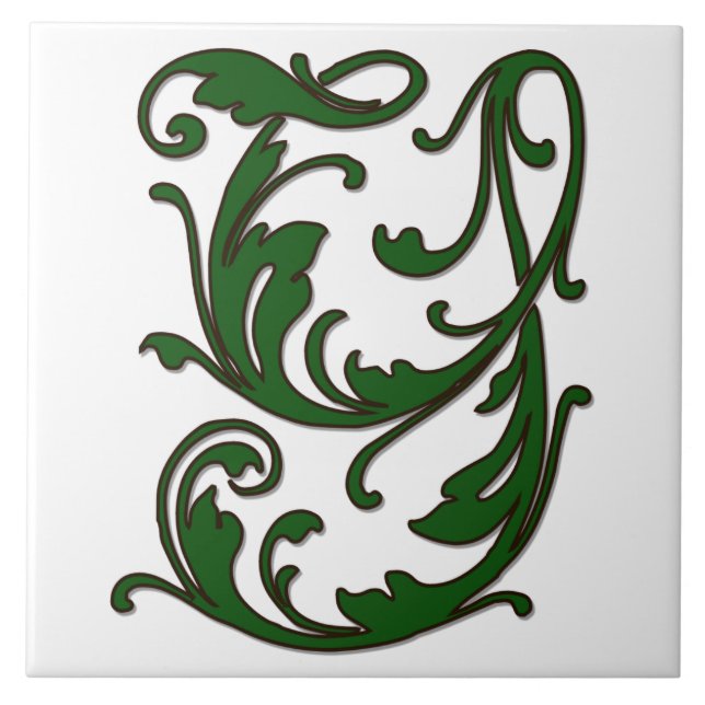 Leaf Letter Y in Green Monogram Tile (Front)