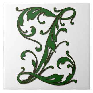 Leaf Letter Z in Green Monogram Tile