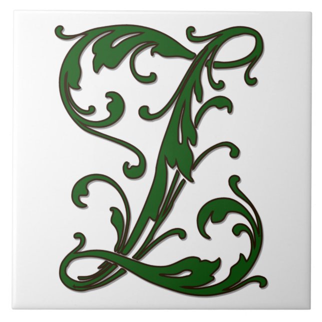 Leaf Letter Z in Green Monogram Tile (Front)