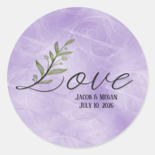 Leaf Love text wedding day Classic Round Sticker