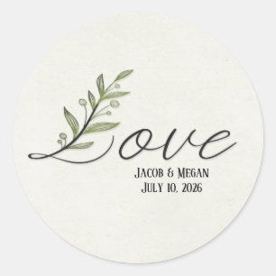 Leaf Love text wedding day Classic Round Sticker