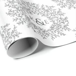 Leaf monogram art drawing dark grey on white wrapping paper