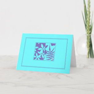 Leaf Motif Purple on Blue Horizontal Greeting Card
