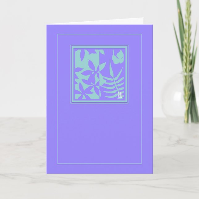 Leaf Motif Teal on Purple Vertical Blank Card (Front)