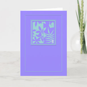 Leaf Motif Teal on Purple Vertical Blank Card