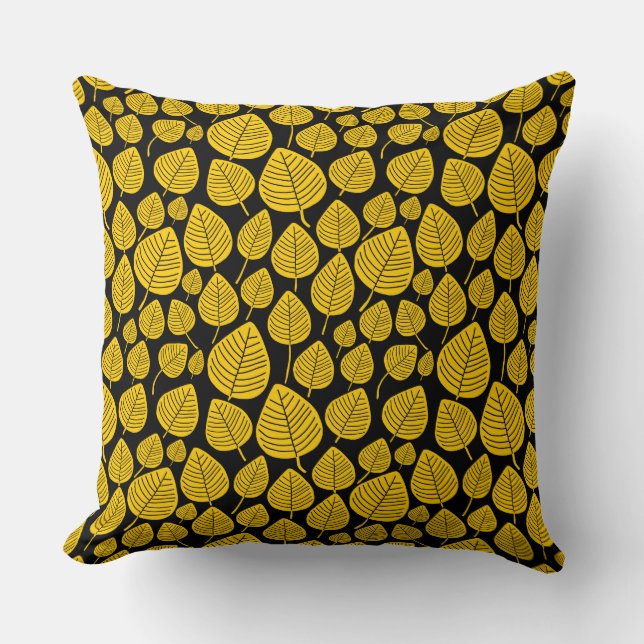 Leaf Pattern 02 - Amber on Black Cushion (Front)