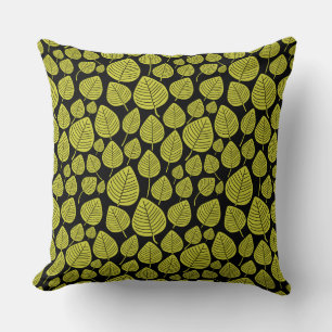Leaf Pattern 02 - Banana Yellow on Black Cushion