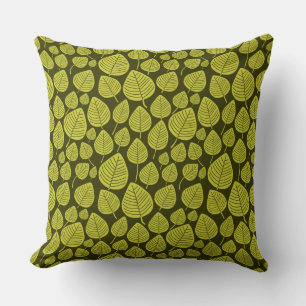 Leaf Pattern 02 - Banana Yellow on Dark Olive Cushion